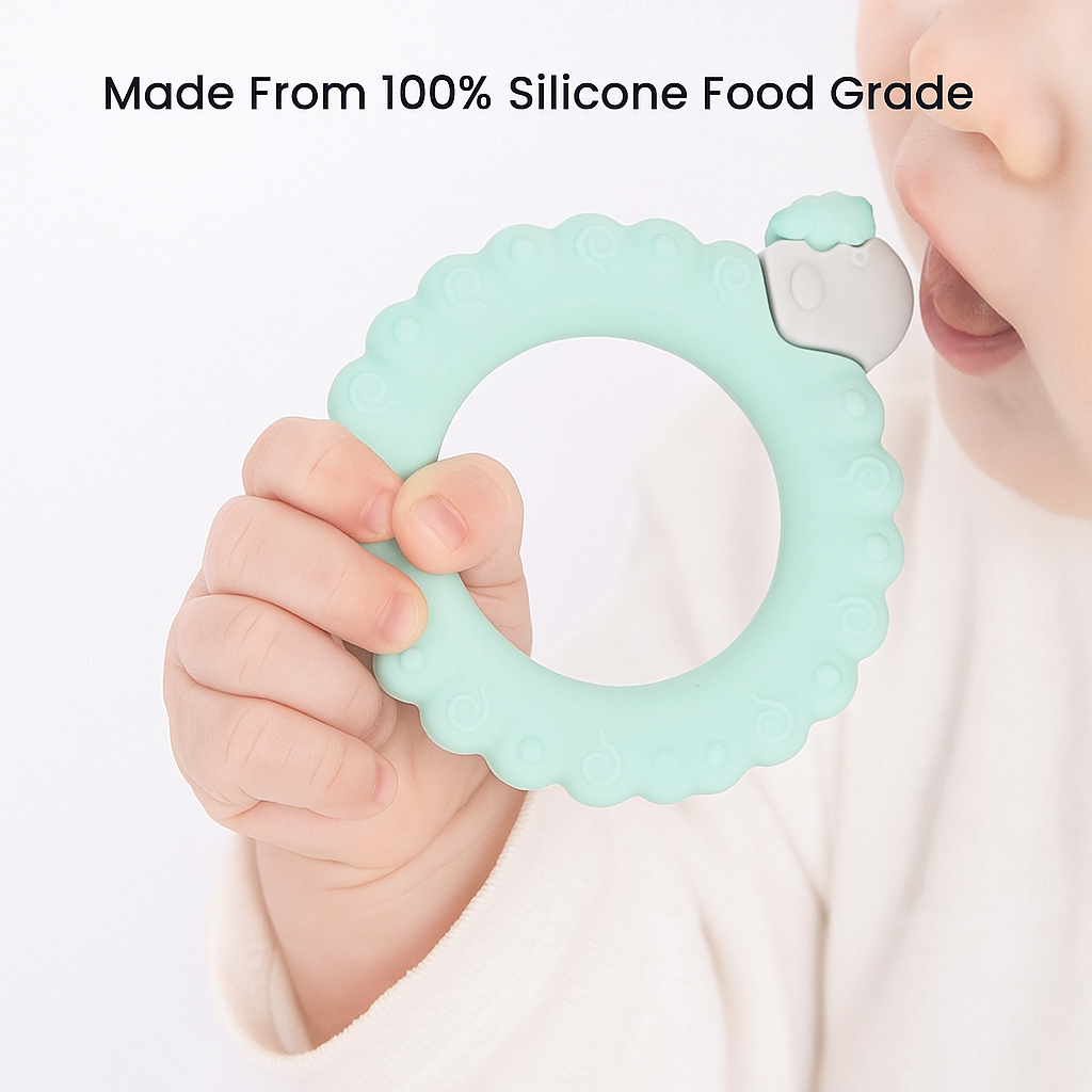Baby Silicone Sensory Teething Sheep 0-12 Months, Aqua and Pink