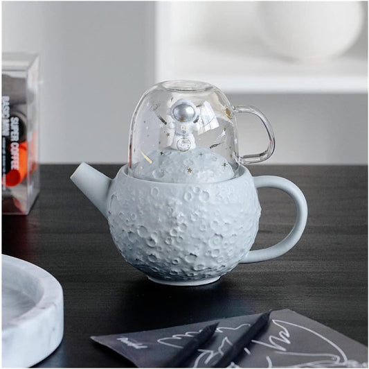 Moon ceramic teapot with a teacup Astronaut