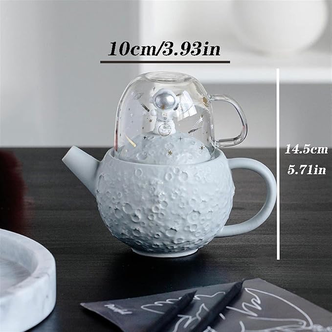 Moon ceramic teapot with a teacup Astronaut