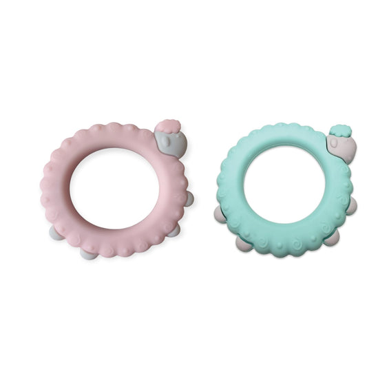 Baby Silicone Sensory Teething Sheep 0-12 Months, Aqua and Pink