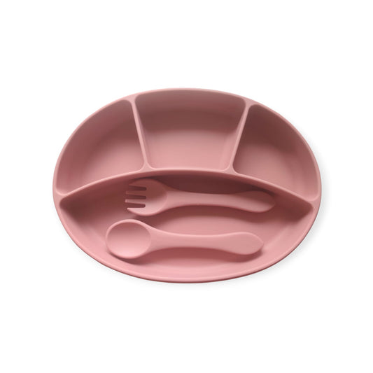 Silicone baby feeding set with spoon and fork, suitable for babies 6 months and above
